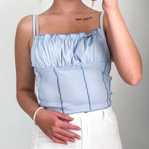 Blue ruffle top shirt